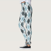 Blau und Grau Raute Print Leggings (Links)