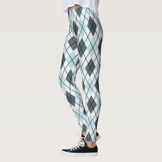 Blau und Grau Raute Print Leggings (Links)