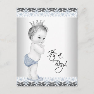 Blau und Grau Vintage Baby Boy Shower Einladung