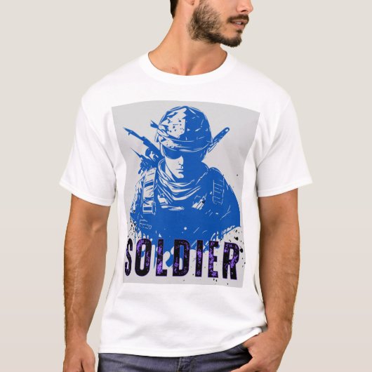 Blau und grau Weißer Minimalistischer Soldat T-S T-Shirt (Vorderseite)