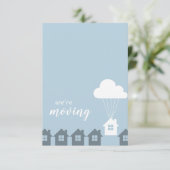 Blau und Grau Wir ziehen ins Flying House Einladung (Stehend Vorderseite)