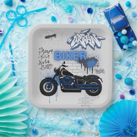 Blau- und Graupapierplatte für Motorräder Pappteller (Party)