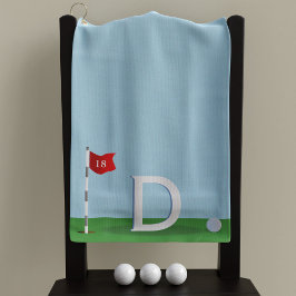 Blau und Grün 18. Loch Golfer Monogram Golfhandtuch