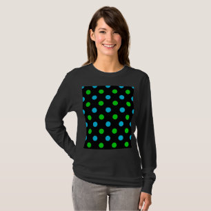 Blau und Grün auf schwarzem Punkte-Muster  T-Shirt