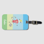 Blau und Grün | Cartoon-Fußballkuh | teens Gepäckanhänger (Vorderseite (Horizontal))