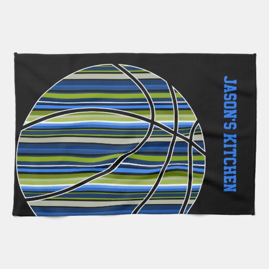 Blau und grün gestreifte Basketball-Design auf sch Küchentuch (Horizontal)