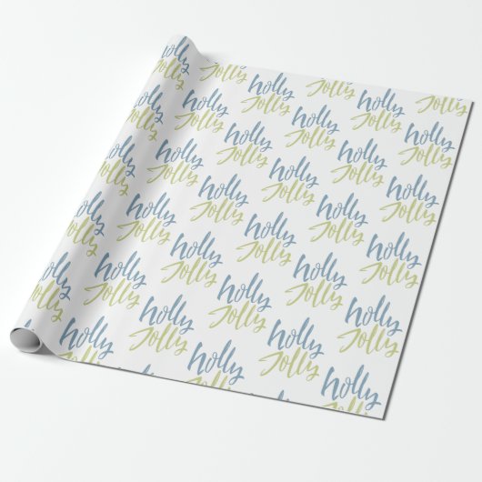 Blau und Grün Holly Jolly Geschenkpapier (Ungerollt)