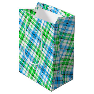 Blau und Grün Kariert Tartan Weiß Mittlere Geschenktüte