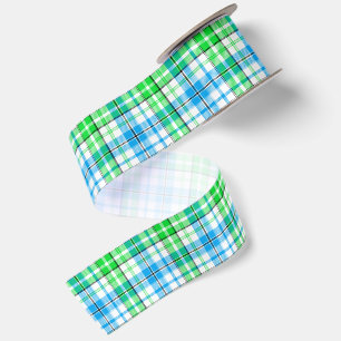 Blau und Grün Kariert Tartan Weiß Satinband