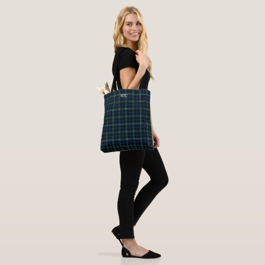 Blau und grün Karierte Campbell Tartan Monogram Tasche (Am Model)
