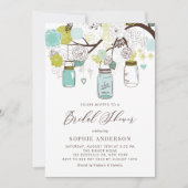 Blau und grün Mason Jars Brautparty Einladung (Vorderseite)