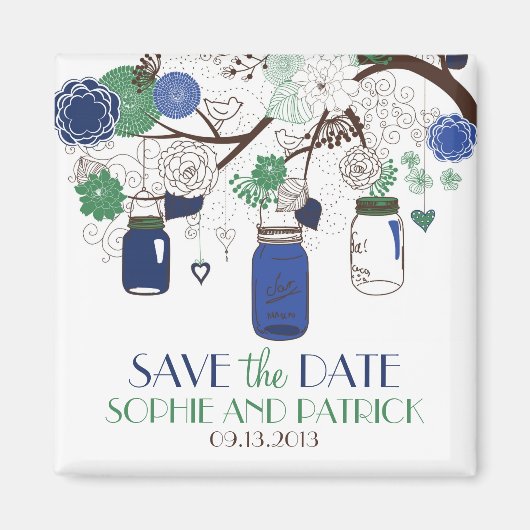 Blau und grün Mason Jars Speichern Sie das Date Ma Magnet (Vorne)