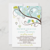 Blau und Grün | Niedliche Lovebirds Hochzeitseinla Einladung (Vorderseite)