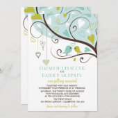 Blau und Grün | Niedliche Lovebirds Hochzeitseinla Einladung (Vorne/Hinten)
