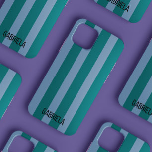 Blau und Grün Retro-Streifen Schriftname Süß Case-Mate iPhone Hülle