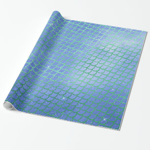 Blau und Grün-Sparkle-Mermaid-Skalenmuster Geschenkpapier