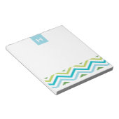 Blau und Grün Zickzack | Monogramm-Notepad Notizblock (angewinkelt)