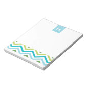 Blau und Grün Zickzack | Monogramm-Notepad Notizblock (Rotiert)