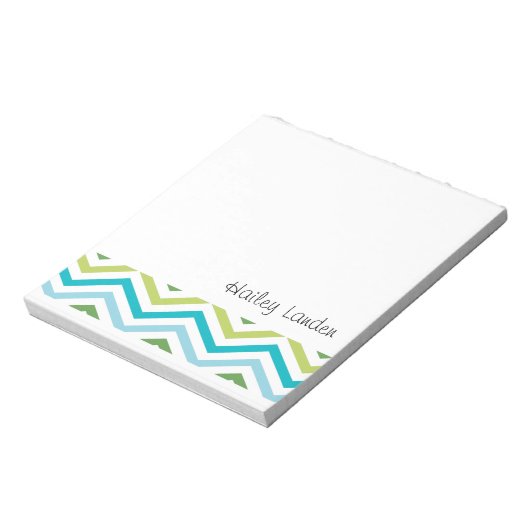 Blau und Grün Zickzack | Personalisierte Anmerkung Notizblock (Rotiert)