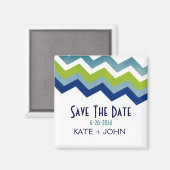 Blau und Grün Zig Zag Save the Date Magnet (Vorderseite/Rückseite)