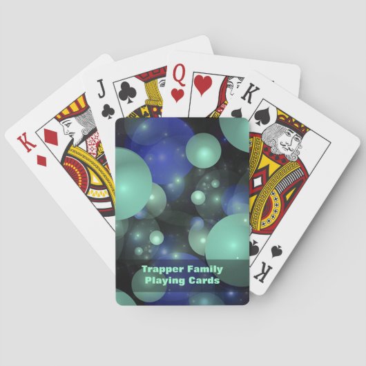 Blau- und grüne 3D-Blasen über schwarze Vorlage Spielkarten (Rückseite)