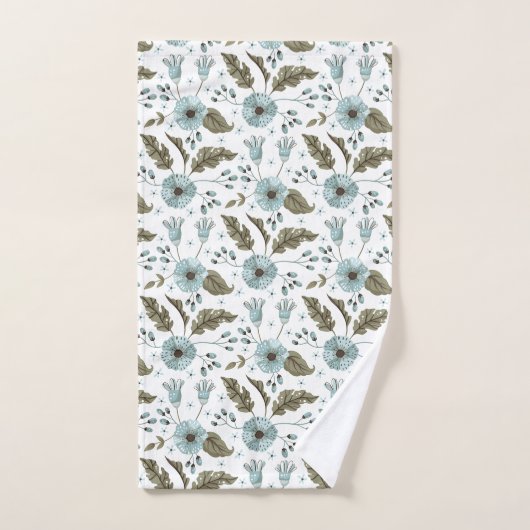 Blau und grüne Blumen Badhandtuch Set (Handtuch)