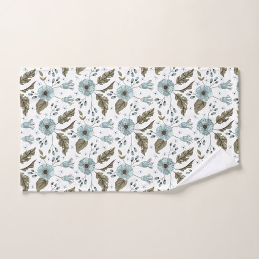 Blau und grüne Blumen Badhandtuch Set (Handtuch)