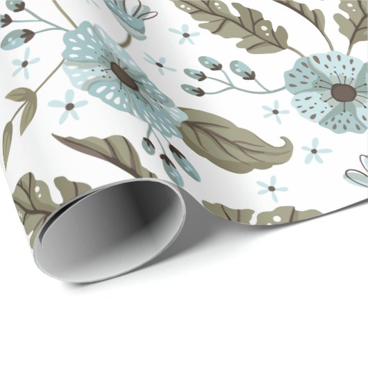 Blau und grüne Blumen Geschenkpapier (Rolleneckpunkt)
