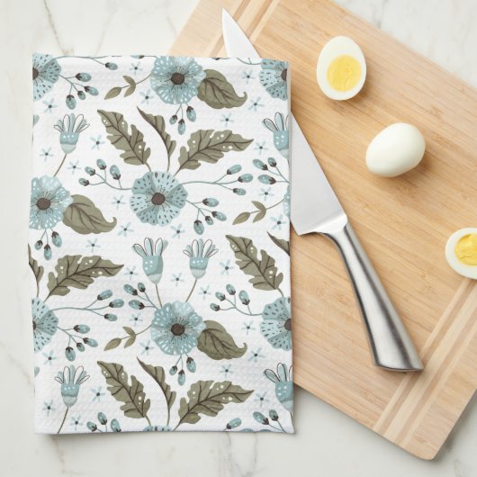 Blau und grüne Blumen Geschirrtuch (Viertel Falte)