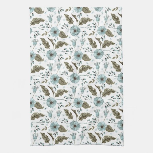 Blau und grüne Blumen Geschirrtuch (Vertikal)