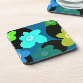 Blau und grüne Blumen Getränkeuntersetzer (Linke Seite)