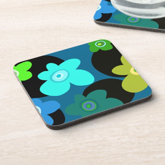 Blau und grüne Blumen Getränkeuntersetzer (Linke Seite)