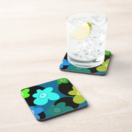 Blau und grüne Blumen Getränkeuntersetzer (Rechte Seite)