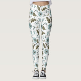 Blau und grüne Blumen Leggings