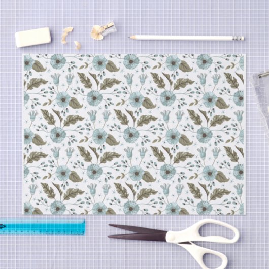 Blau und grüne Blumen Seidenpapier (Handwerk)