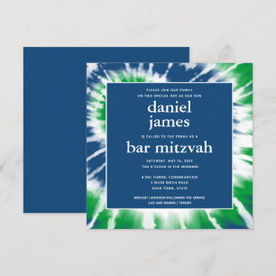 Blau und grüne Gefärbte Krawatte Bar Mitzvah Squar Einladung