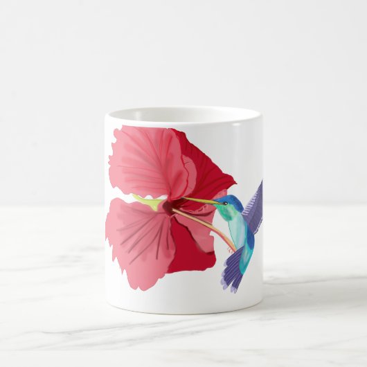 Blau- und Grüne Hummingvogel und Roter Hibiskus Kaffeetasse (Mittel)