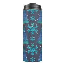 BLAU UND GRÜNE WINTERBÄUME & WINTERSCHNEE THERMOSBECHER