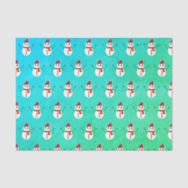 Blau und grüner Schneemann mit Schneeschuhen Seidenpapier