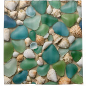 Blau- und Grünmeerglas und Seashell Duschvorhang (Vorderseite)