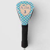 Blau- und hellbeige Karo mit Initialen, Anzahl Golf Headcover (Vorderseite)