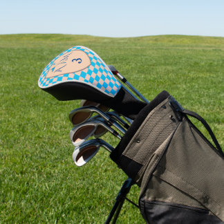 Blau- und hellbeige Karo mit Initialen, Anzahl Golf Headcover