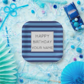 Blau und hellblau gestreift glücklich Geburtstag Pappteller (Party)