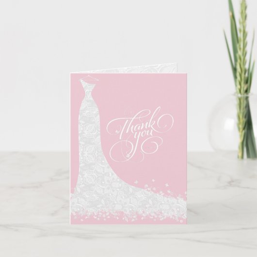 Blau und hellrosa Hochzeitskleid Danke Karte (Vorderseite)