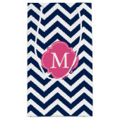 Blau und Hot Pink Zigzag Muster Monogram Kleine Geschenktüte (Rückseite)
