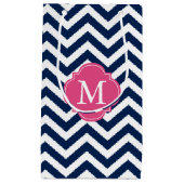 Blau und Hot Pink Zigzag Muster Monogram Kleine Geschenktüte (Vorderseite)
