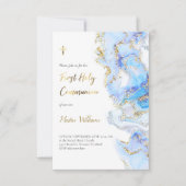 Blau und IMITAT Glitzer | Erste Heilige Kommune Einladung (Vorderseite)