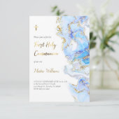 Blau und IMITAT Glitzer | Erste Heilige Kommune Einladung (Stehend Vorderseite)