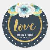 Blau und Imitate Gold, Aquarell Blumenzwiebeln Lie Runder Aufkleber (Vorderseite)