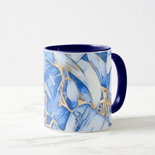 Blau und Imitate Gold Blüten Tasse (VorderseiteRechts)